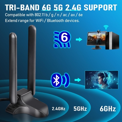 WiFi 6E Антенна Трехдиапазонная 2,4 ГГц 5 ГГц 6 ГГц Магнитная база WiFi Антенны RP-SMA Коннектор для ПК настольный беспроводной маршрутизатор